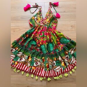 Antica Sartoria Giacomo Cinque Avocado Print Tassel Halter Dress One Size